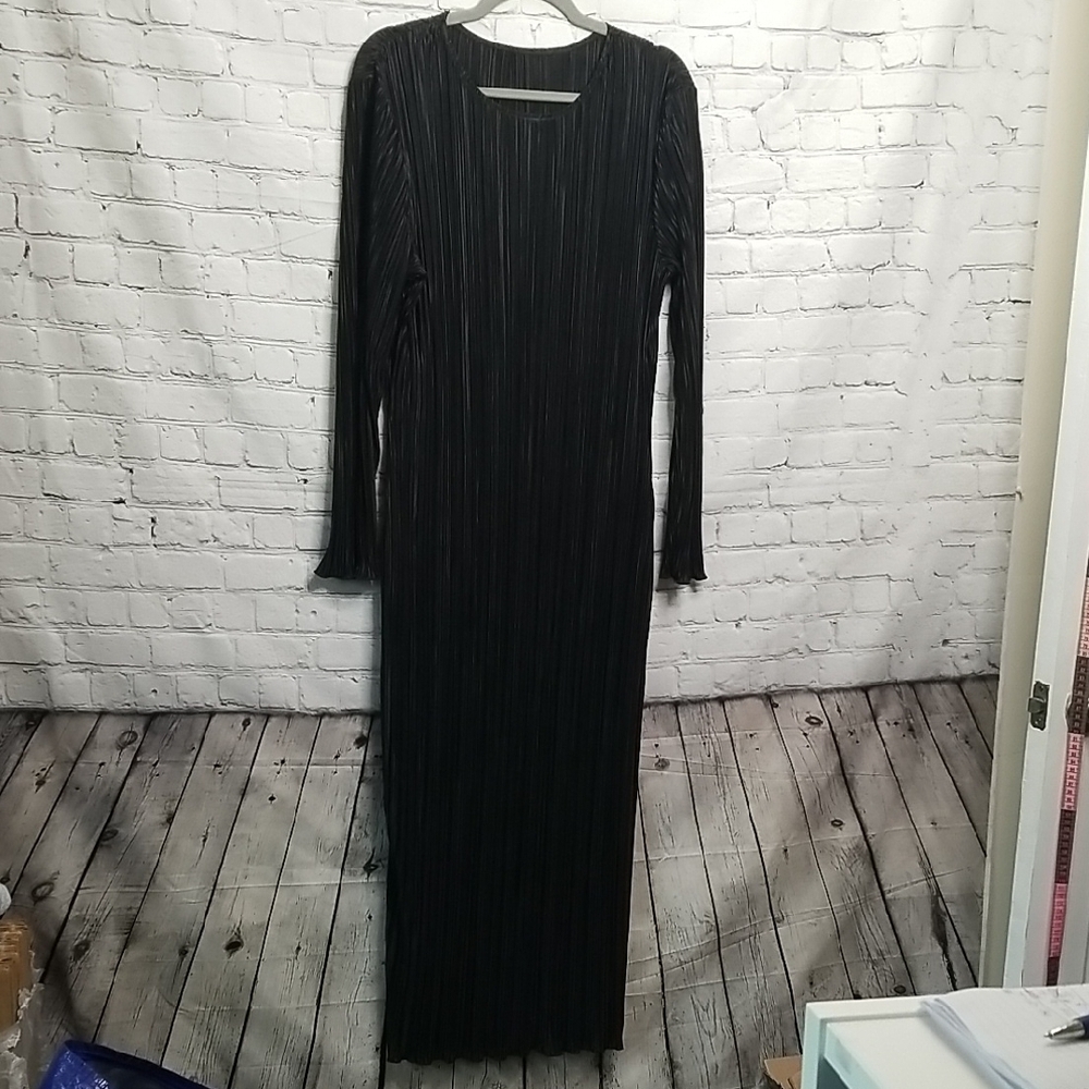 Annystore Black Pleated Long Sleeve Maxi Dress Large - Picture 6 of 11